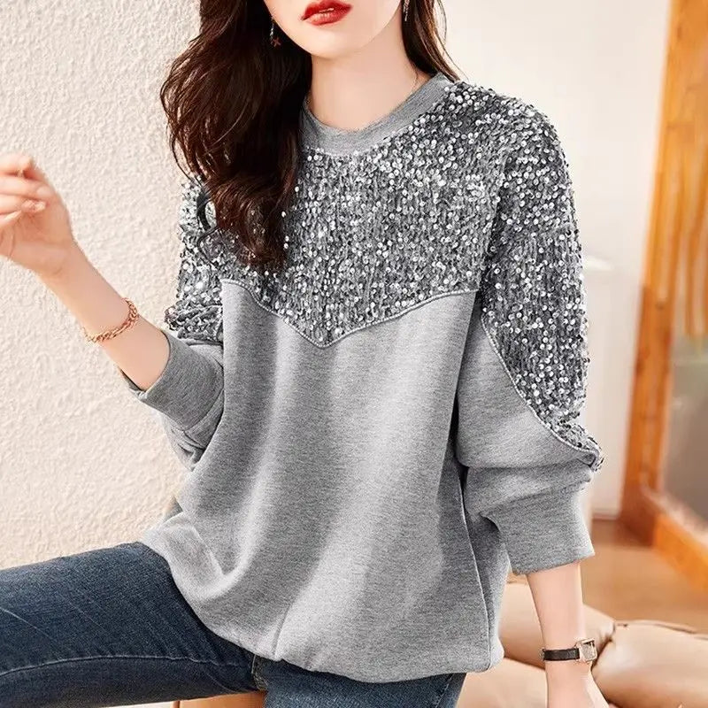 Sequin Panel Knit Sweatshirt