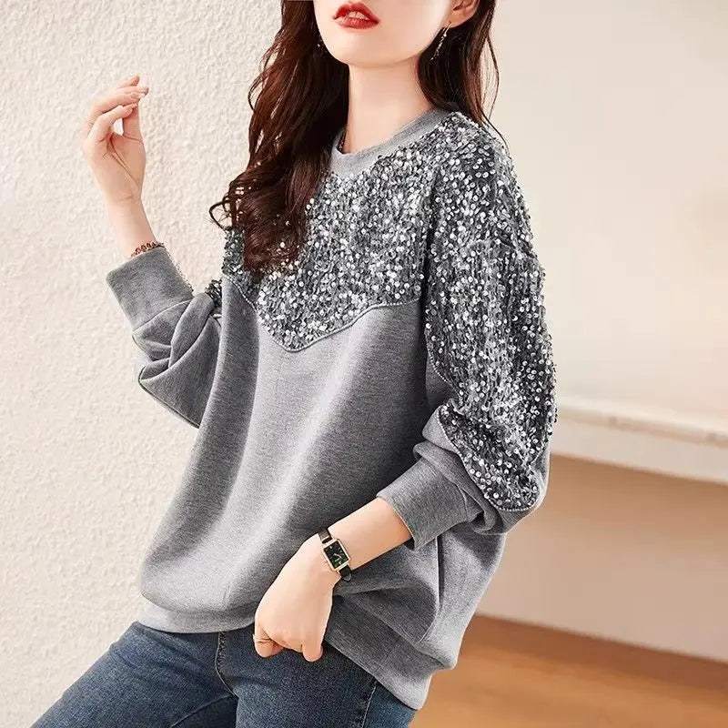 Sequin Panel Knit Sweatshirt