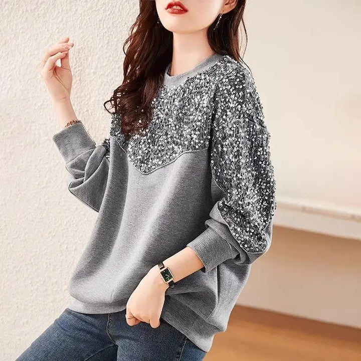 Sequin Panel Knit Sweatshirt