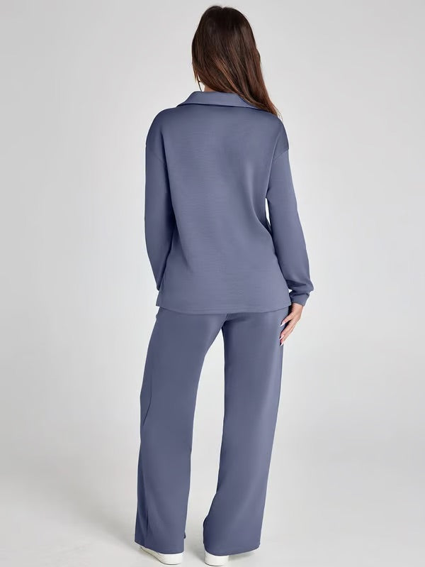 Two-Piece Set V-Neck Sweatshirt Elastic Trousers