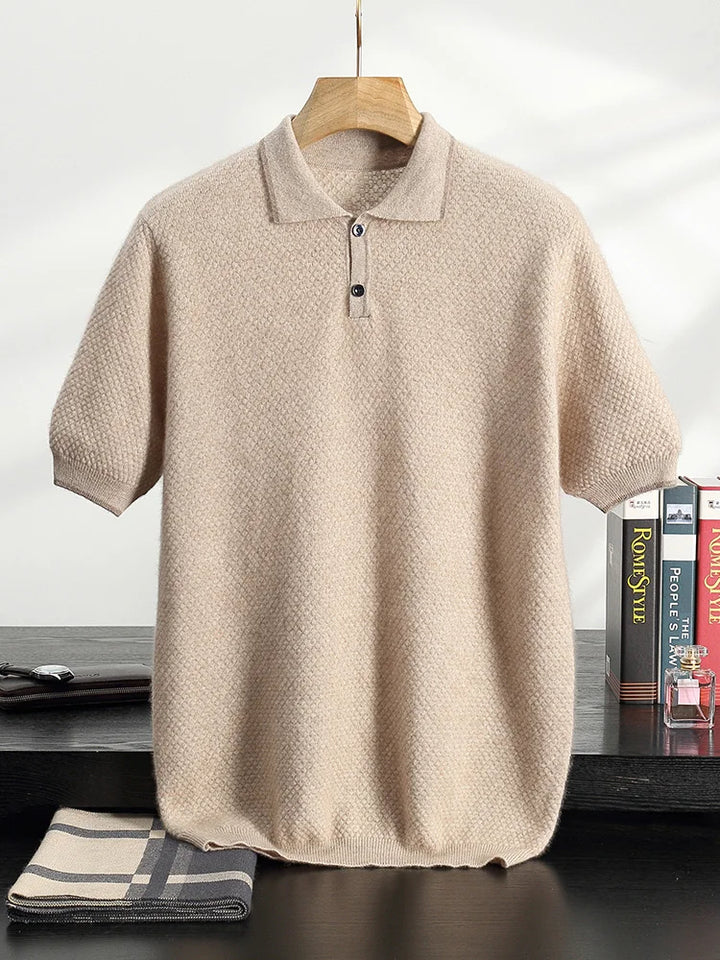 Short-Sleeved Cashmere Knit Polo Shirt
