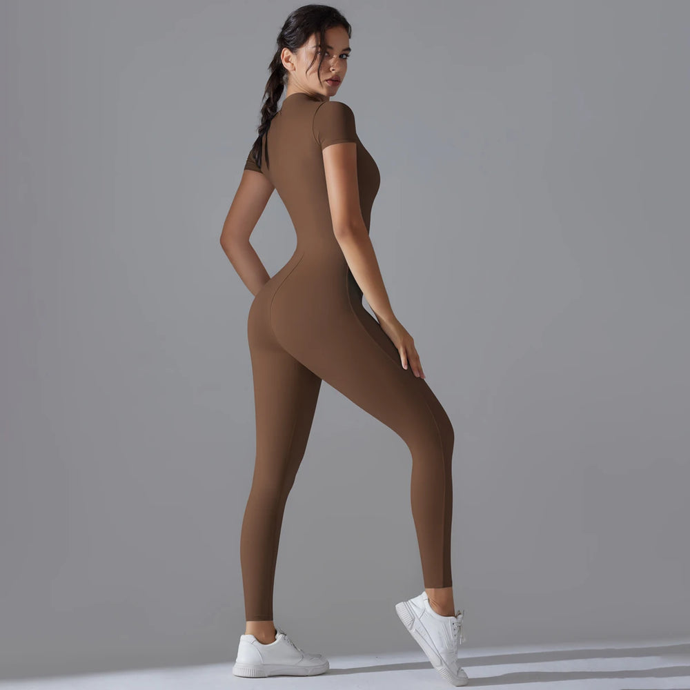 Chic Zip-Up Short Sleeve Workout Jumpsuit
