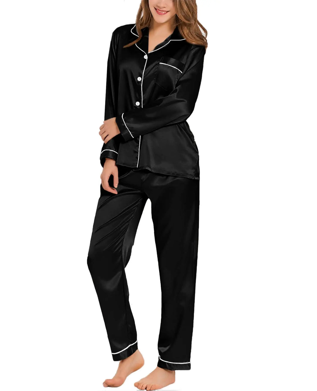 Silk Satin Button-Down Pajama Set