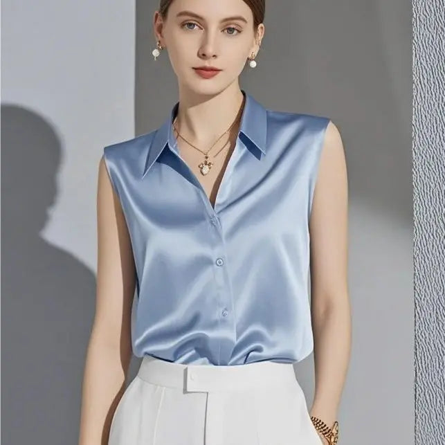 Silk Satin Sleeveless Blouse