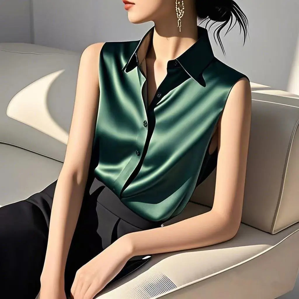 Silk Satin Sleeveless Blouse