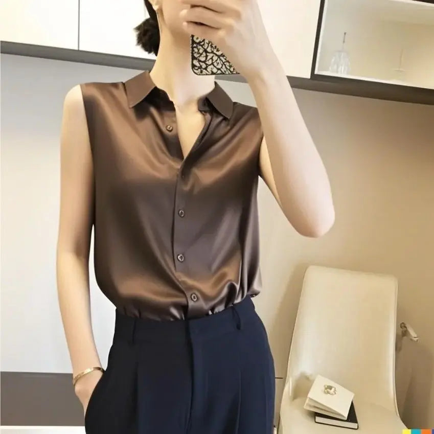 Silk Satin Sleeveless Blouse