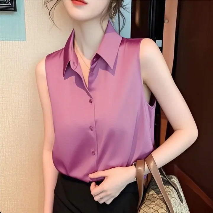 Silk Satin Sleeveless Blouse