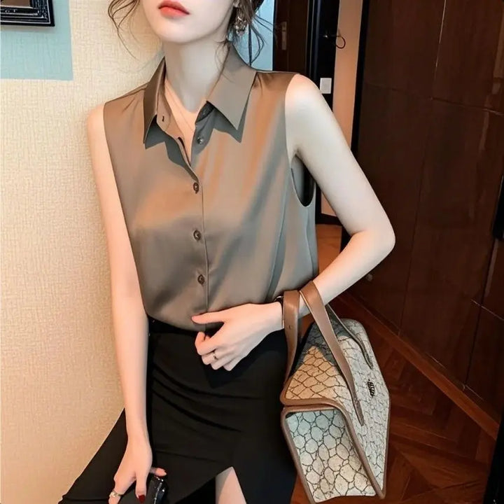Silk Satin Sleeveless Blouse