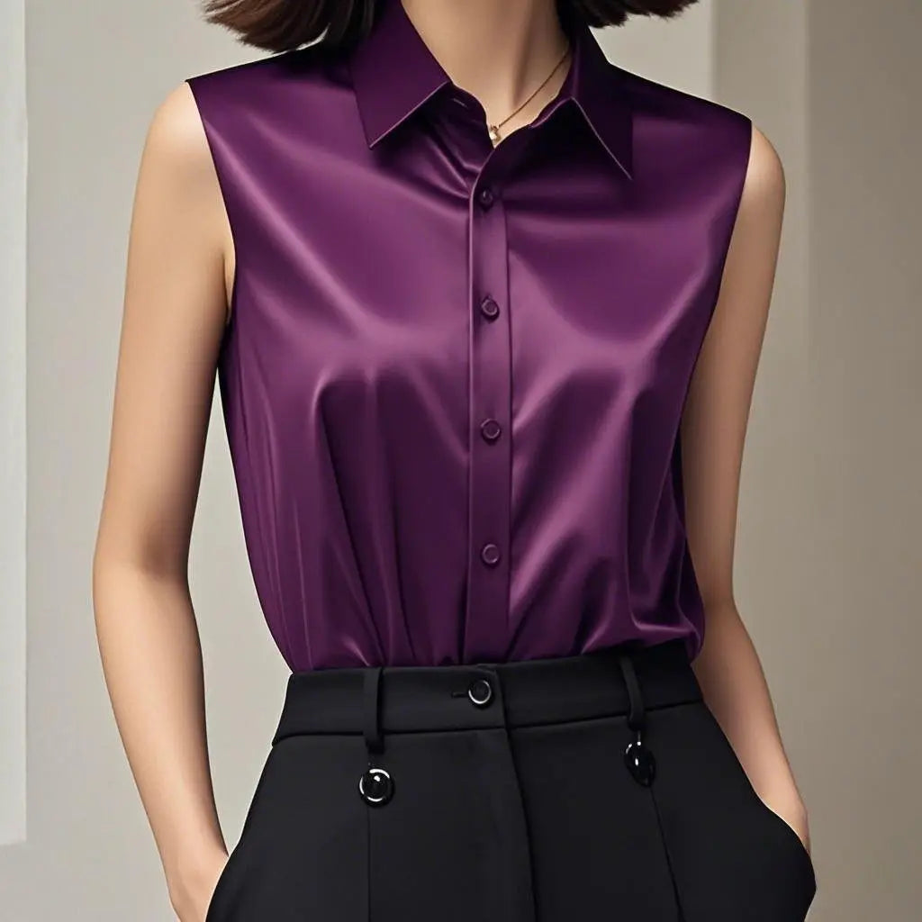 Silk Satin Sleeveless Blouse