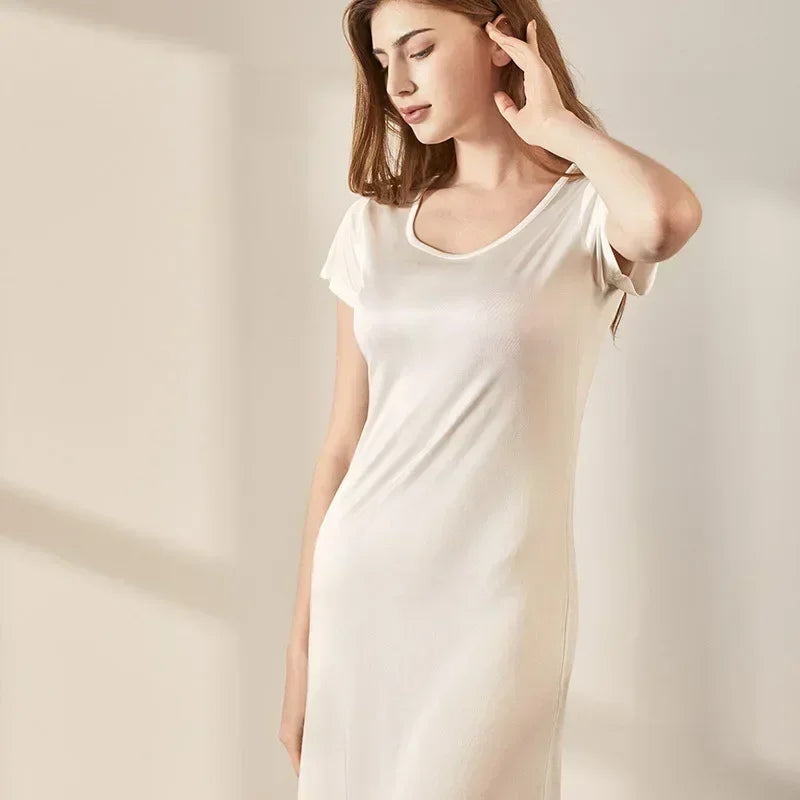 Silk Short Sleeve Nightgown Dress