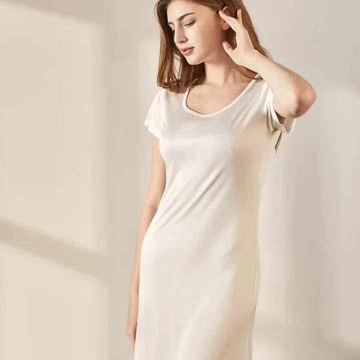Silk Short Sleeve Nightgown Dress