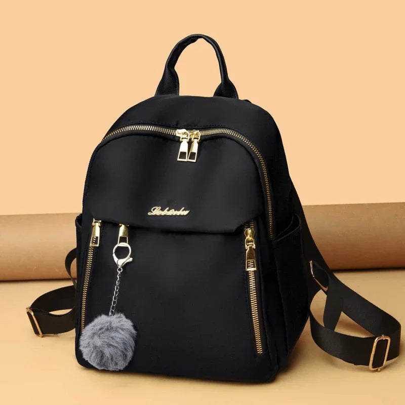 Simple Black PU Large Capacity Backpack