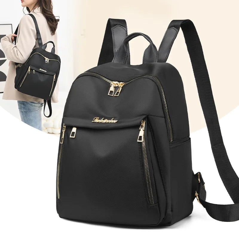Simple Black PU Large Capacity Backpack