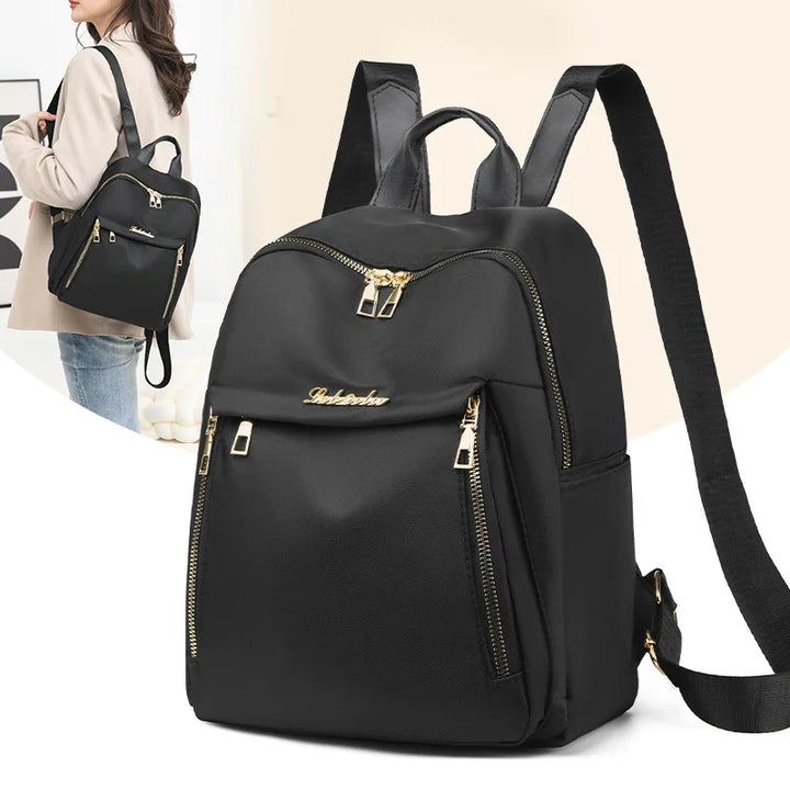 Simple Black PU Large Capacity Backpack