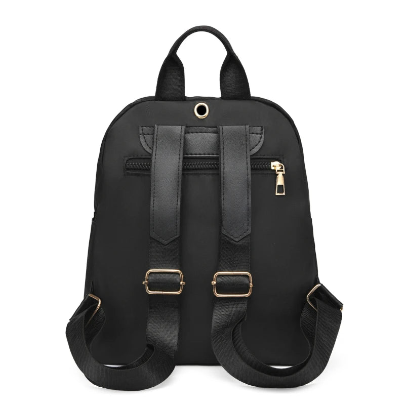 Simple Black PU Large Capacity Backpack