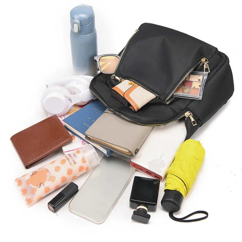 Simple Black PU Large Capacity Backpack