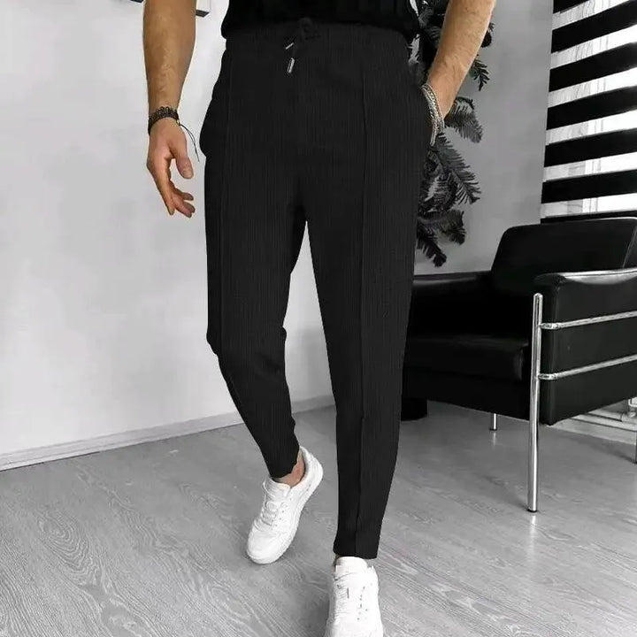 Textured Slim-Fit Drawstring Trousers