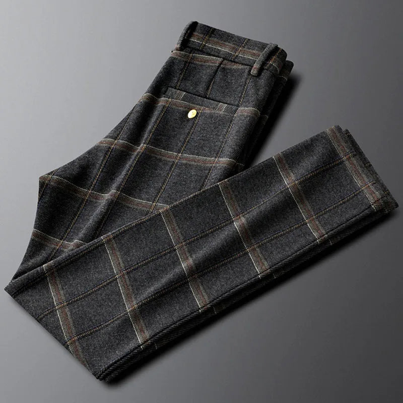 Slim Fit Plaid Business Trousers