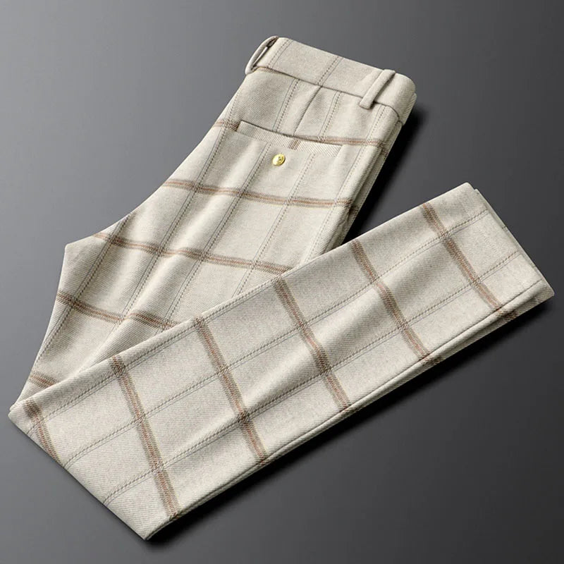 Slim Fit Plaid Business Trousers