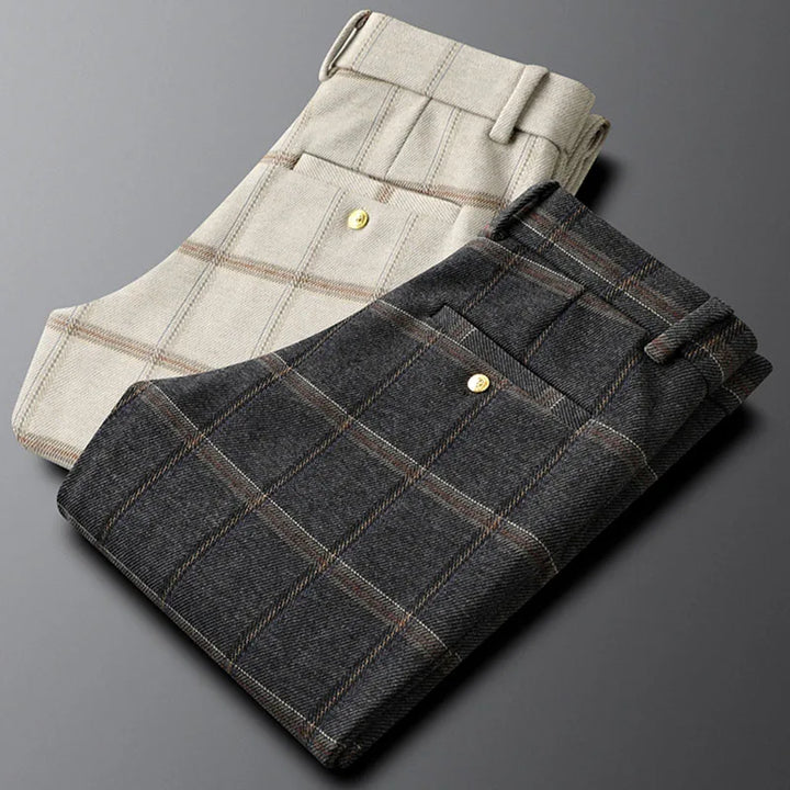 Slim Fit Plaid Business Trousers