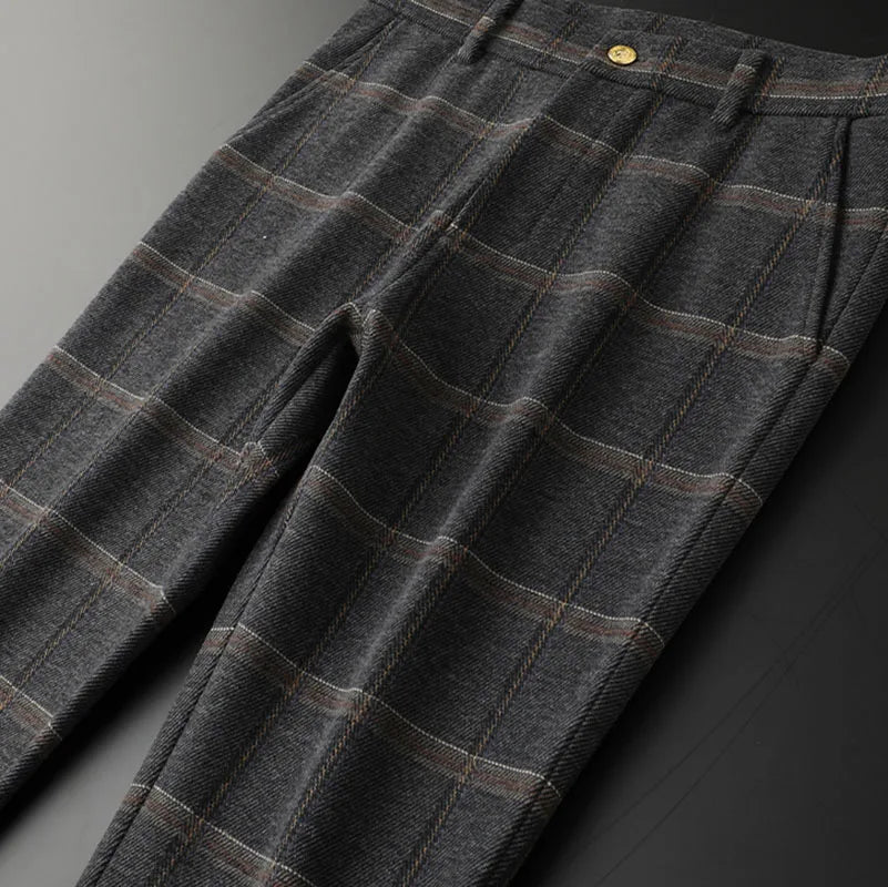 Slim Fit Plaid Business Trousers