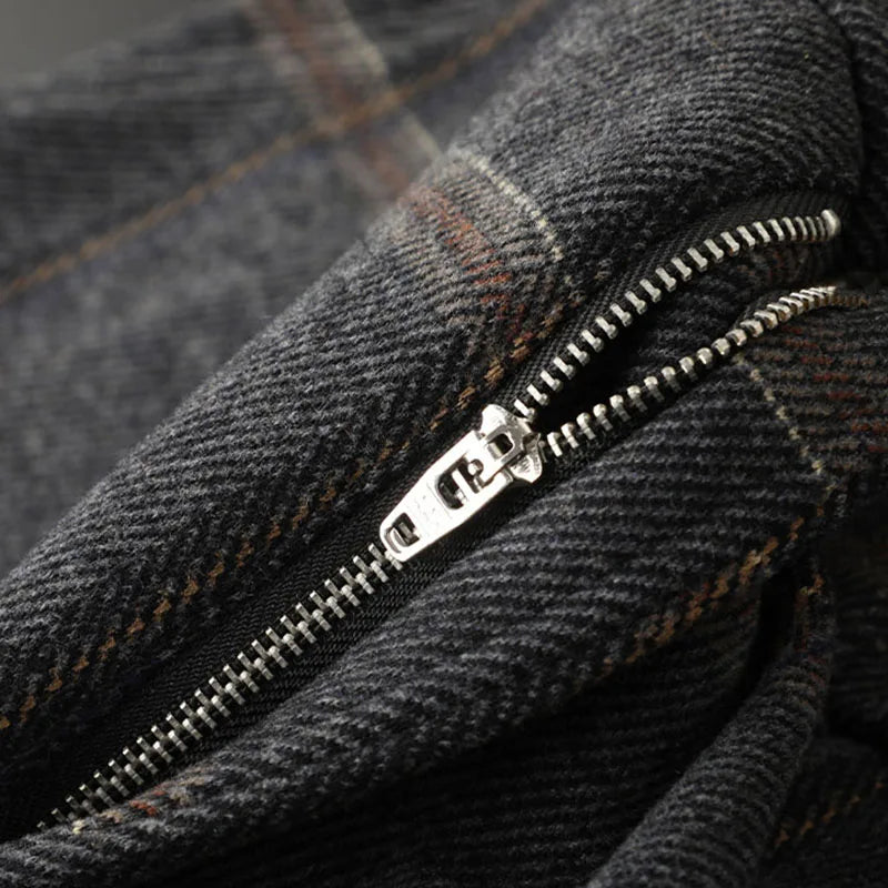 Slim Fit Plaid Business Trousers
