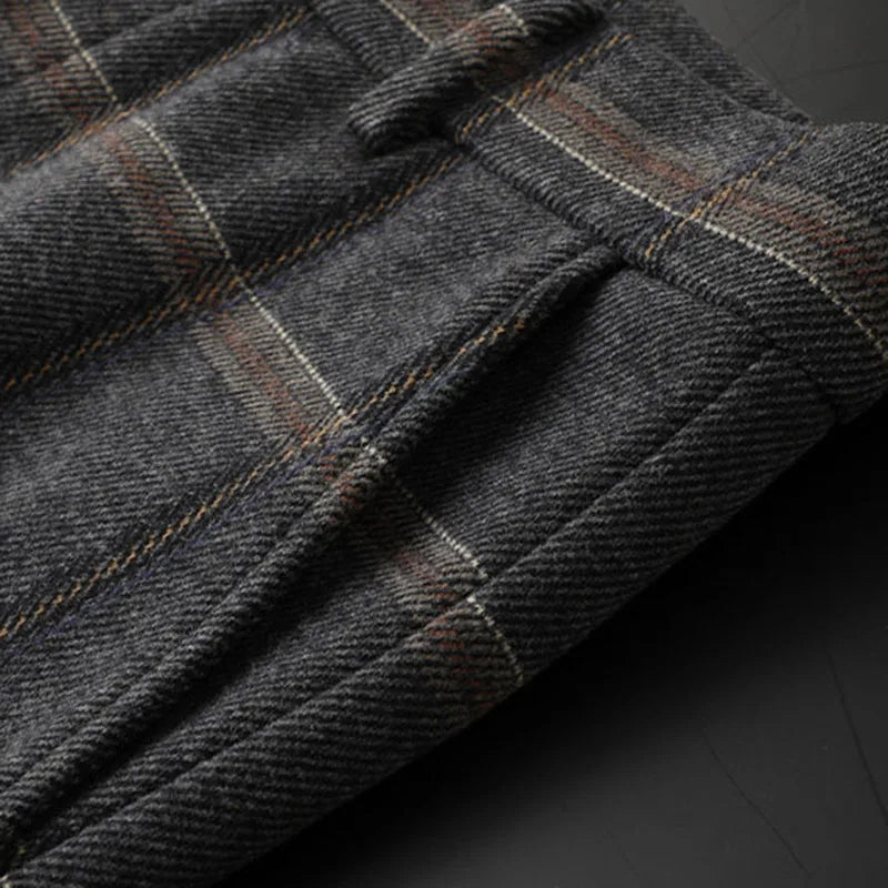 Slim Fit Plaid Business Trousers