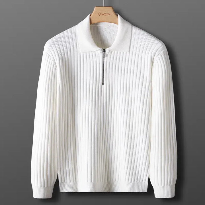 Slim Fit Vertical Stripe Polo Sweater