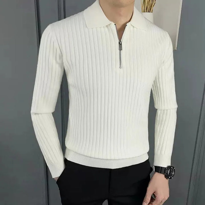 Slim Fit Vertical Stripe Polo Sweater