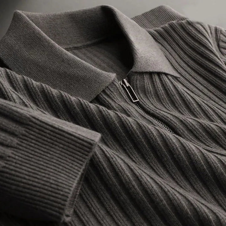 Slim Fit Vertical Stripe Polo Sweater