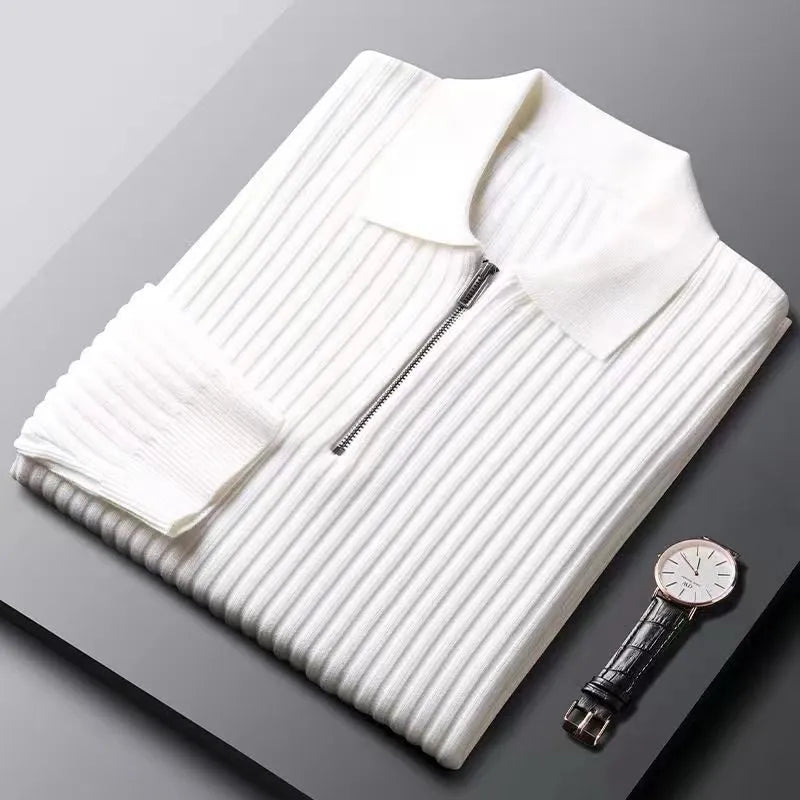Slim Fit Vertical Stripe Polo Sweater