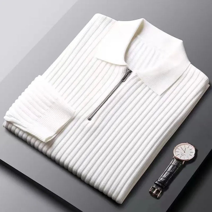 Slim Fit Vertical Stripe Polo Sweater