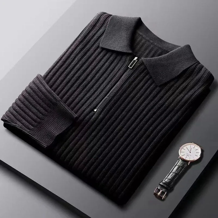 Slim Fit Vertical Stripe Polo Sweater