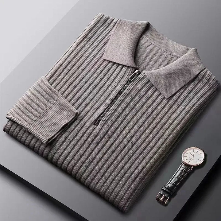 Slim Fit Vertical Stripe Polo Sweater