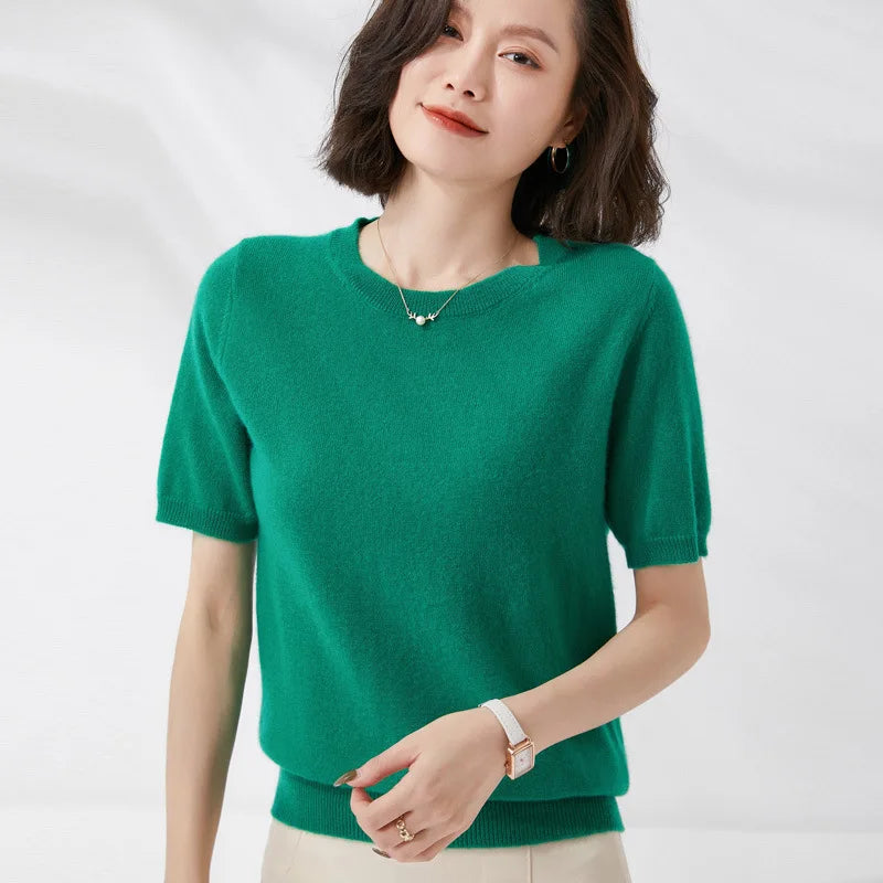 Soft Knit Short Sleeve O-Neck Top