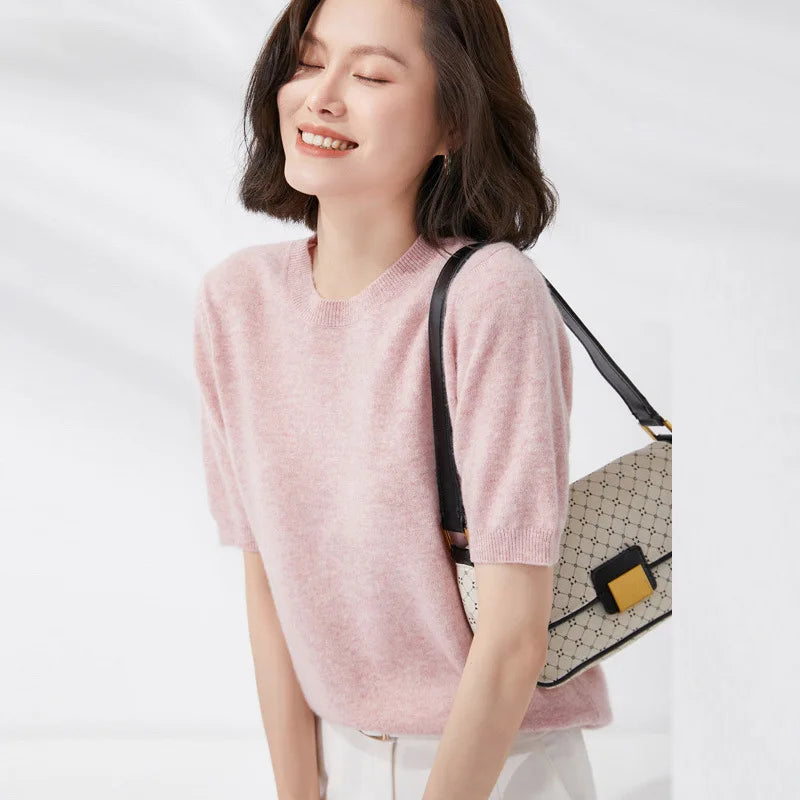 Soft Knit Short Sleeve O-Neck Top