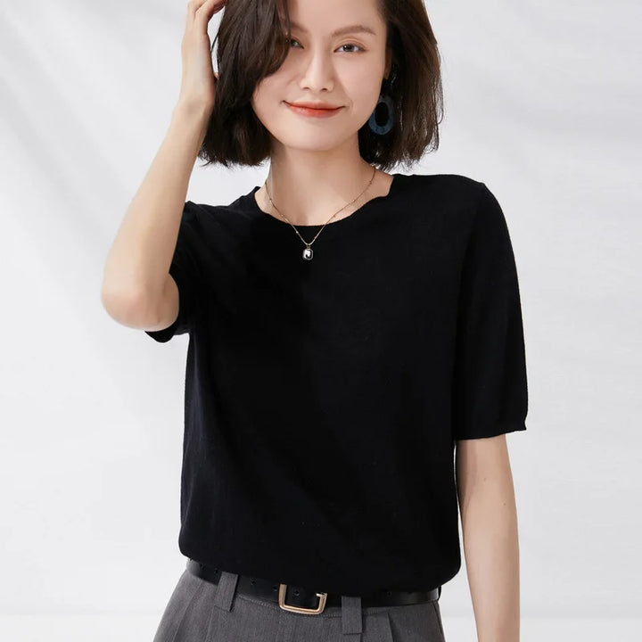 Soft Knit Short Sleeve O-Neck Top