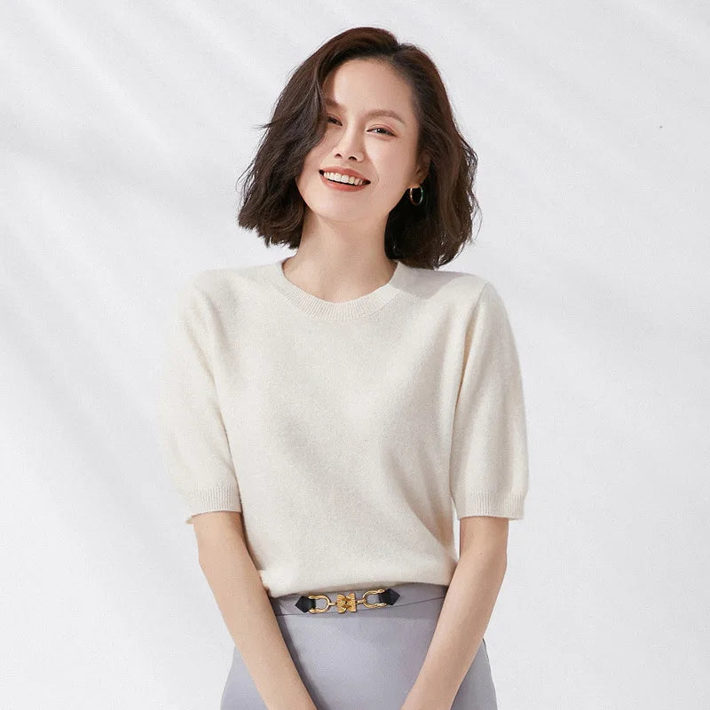 Soft Knit Short Sleeve O-Neck Top