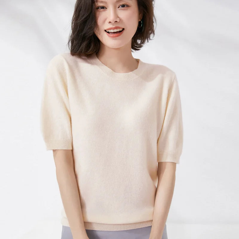 Soft Knit Short Sleeve O-Neck Top