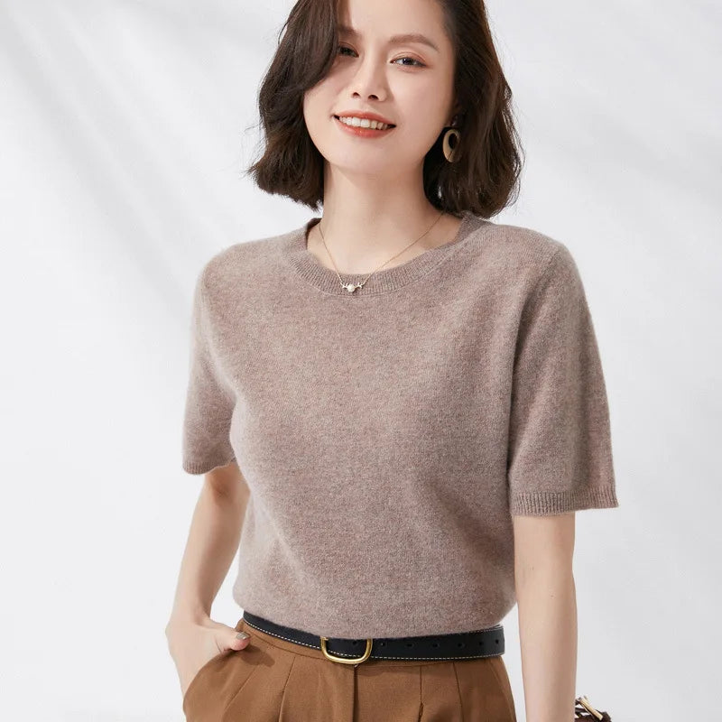 Soft Knit Short Sleeve O-Neck Top