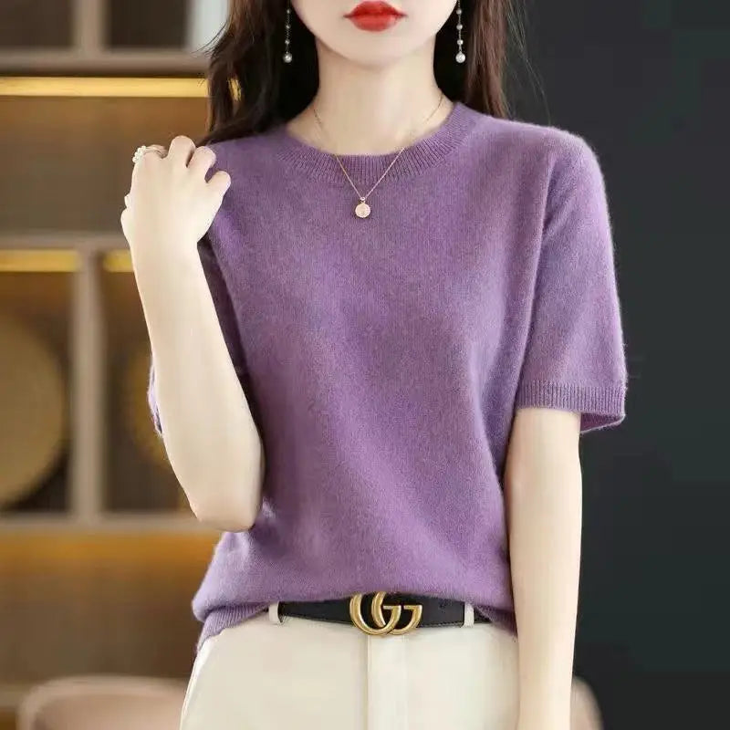 Soft Knit Short Sleeve O-Neck Top