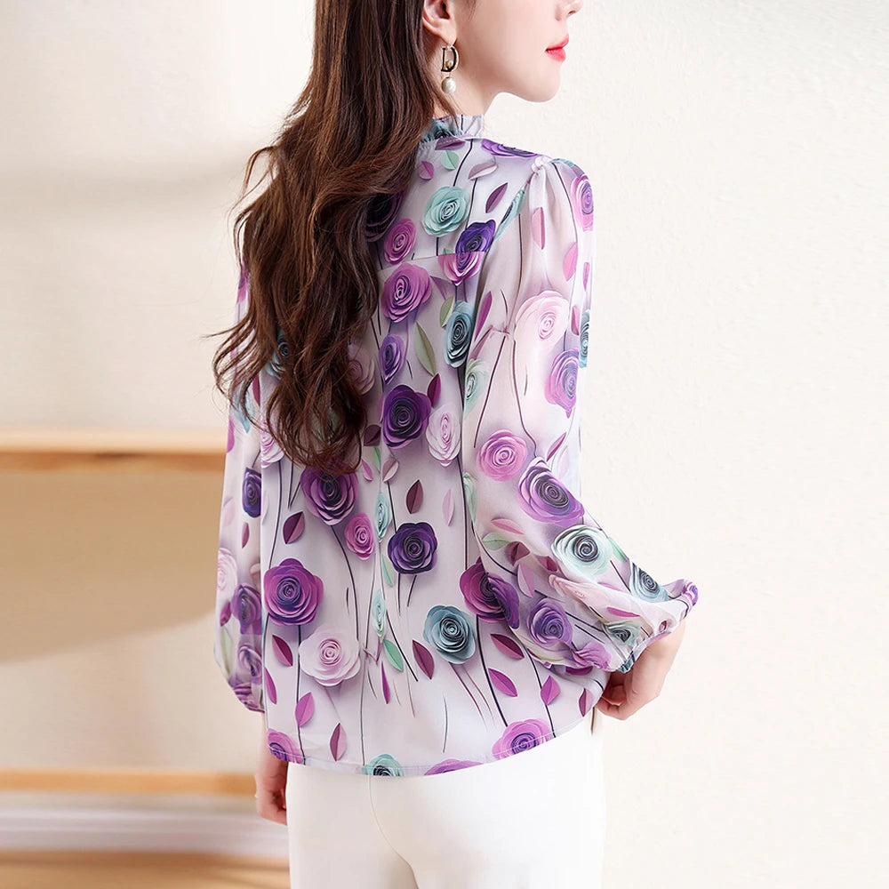 Soft Rose Print Chiffon Blouse