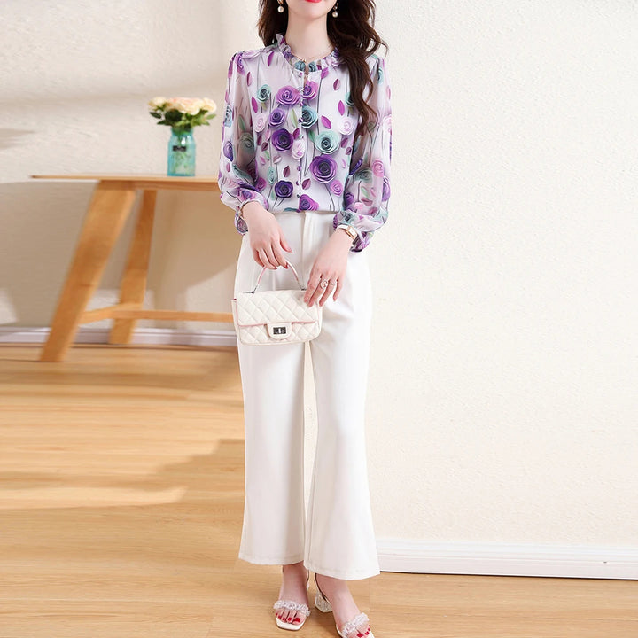 Soft Rose Print Chiffon Blouse