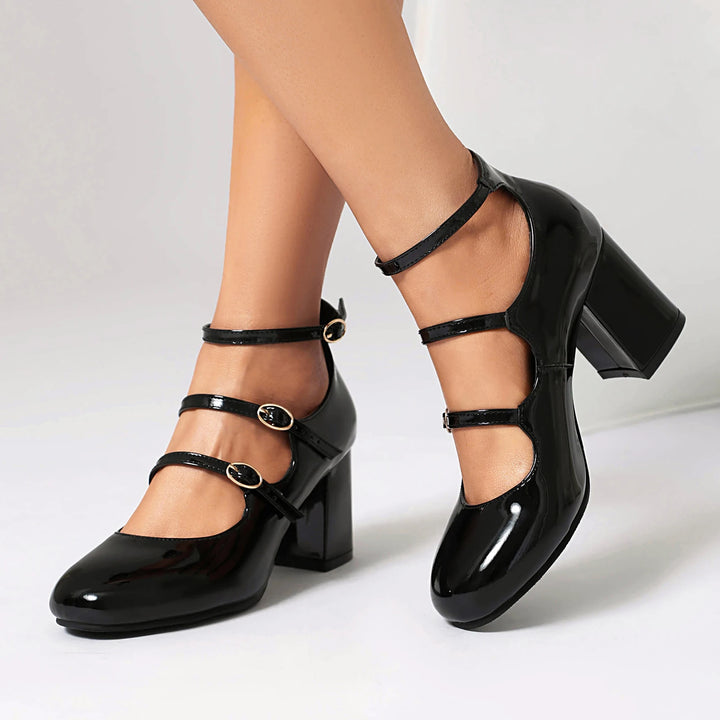  Square Toe Mary Jane Block Heel Pumps