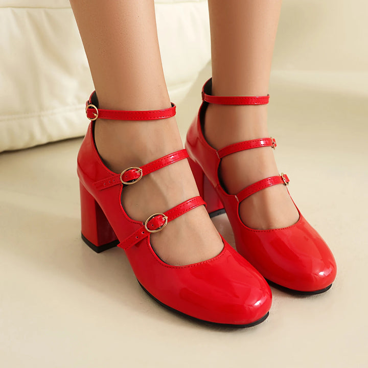  Square Toe Mary Jane Block Heel Pumps