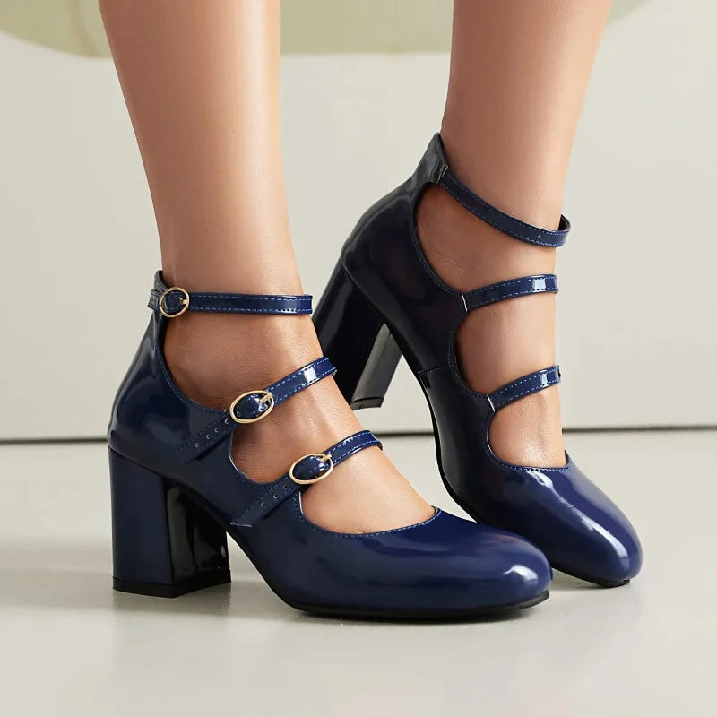  Square Toe Mary Jane Block Heel Pumps