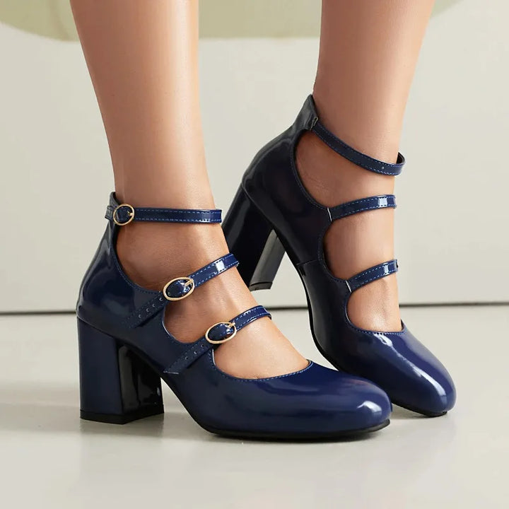  Square Toe Mary Jane Block Heel Pumps