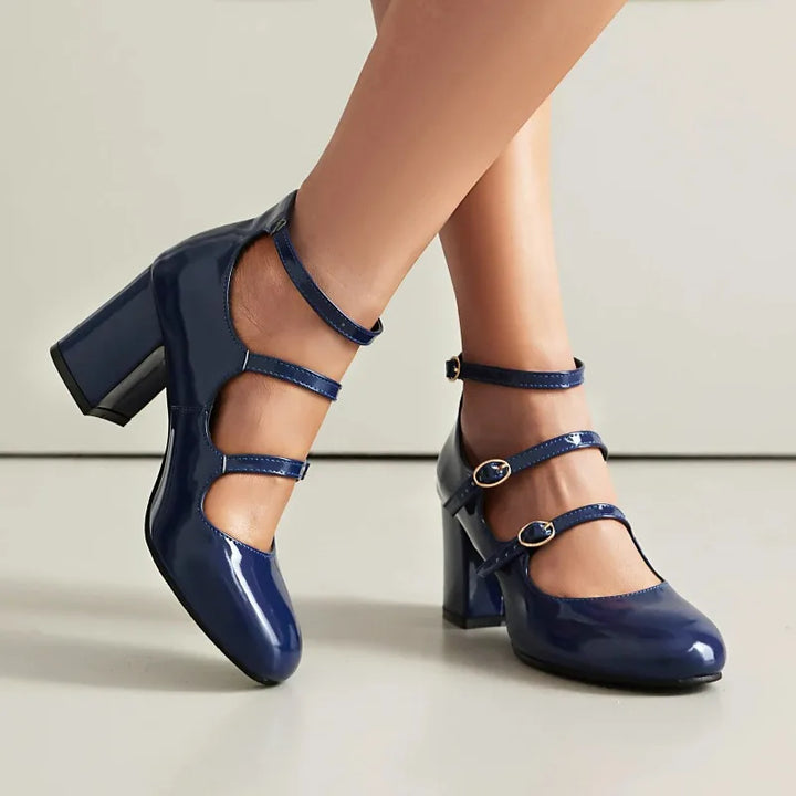  Square Toe Mary Jane Block Heel Pumps