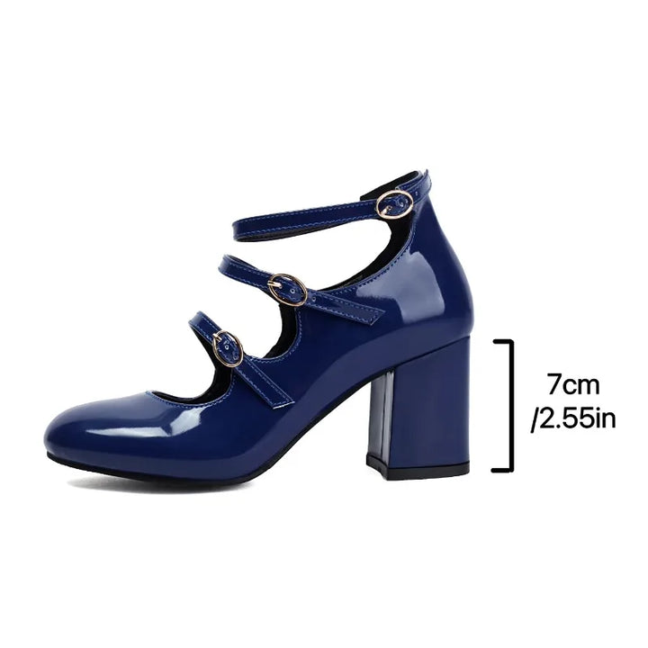 Square Toe Mary Jane Block Heel Pumps