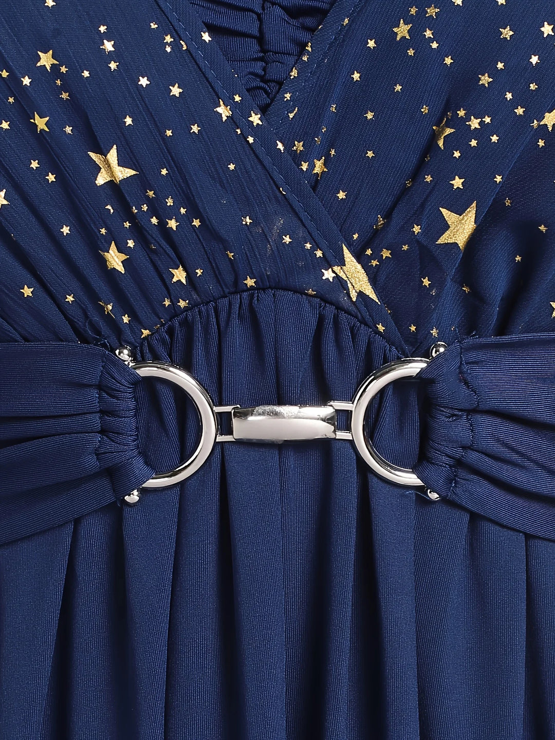 Star Print Pleated Butterfly Sleeve Dress